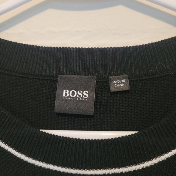 BOSS Hugo Boss Men's Tipped Wool Crewneck Sweater Black Size Large - Picture 2 of 7